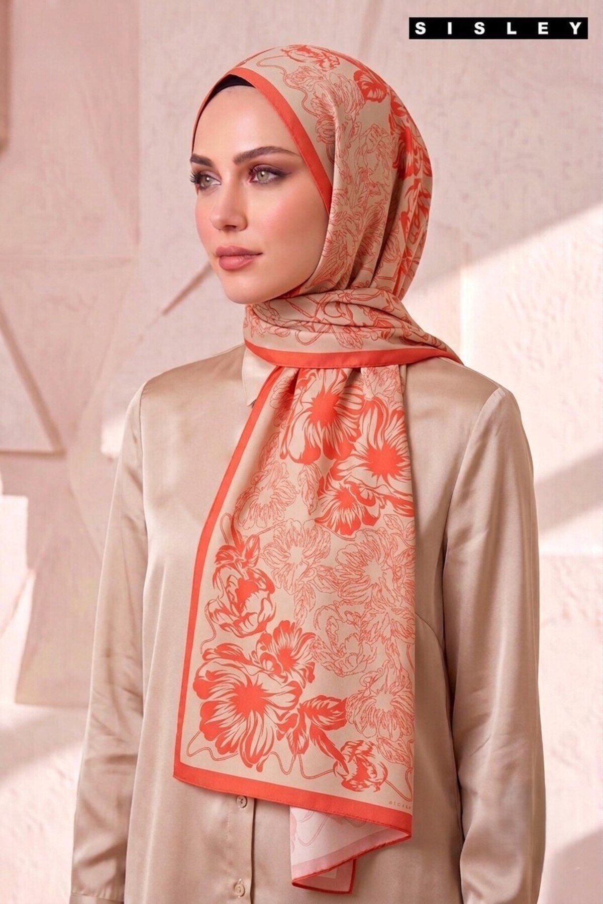 Sisley Esila Desenli Şal S-S-2013 Vizon