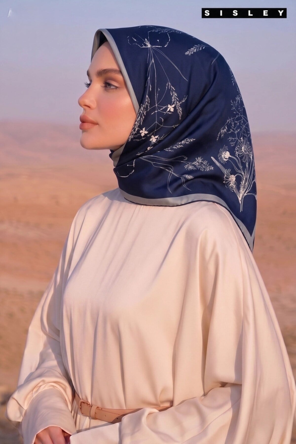 Sisley Saten Kadın İpek Eşarp S-E-2032 Mavi