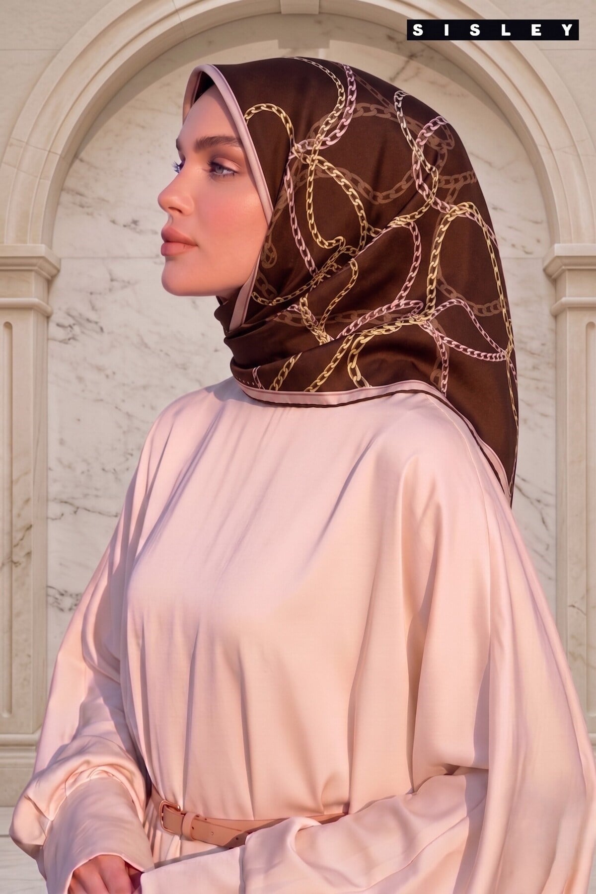 Sisley Saten Kadın İpek Eşarp S-E-2033 Kahve