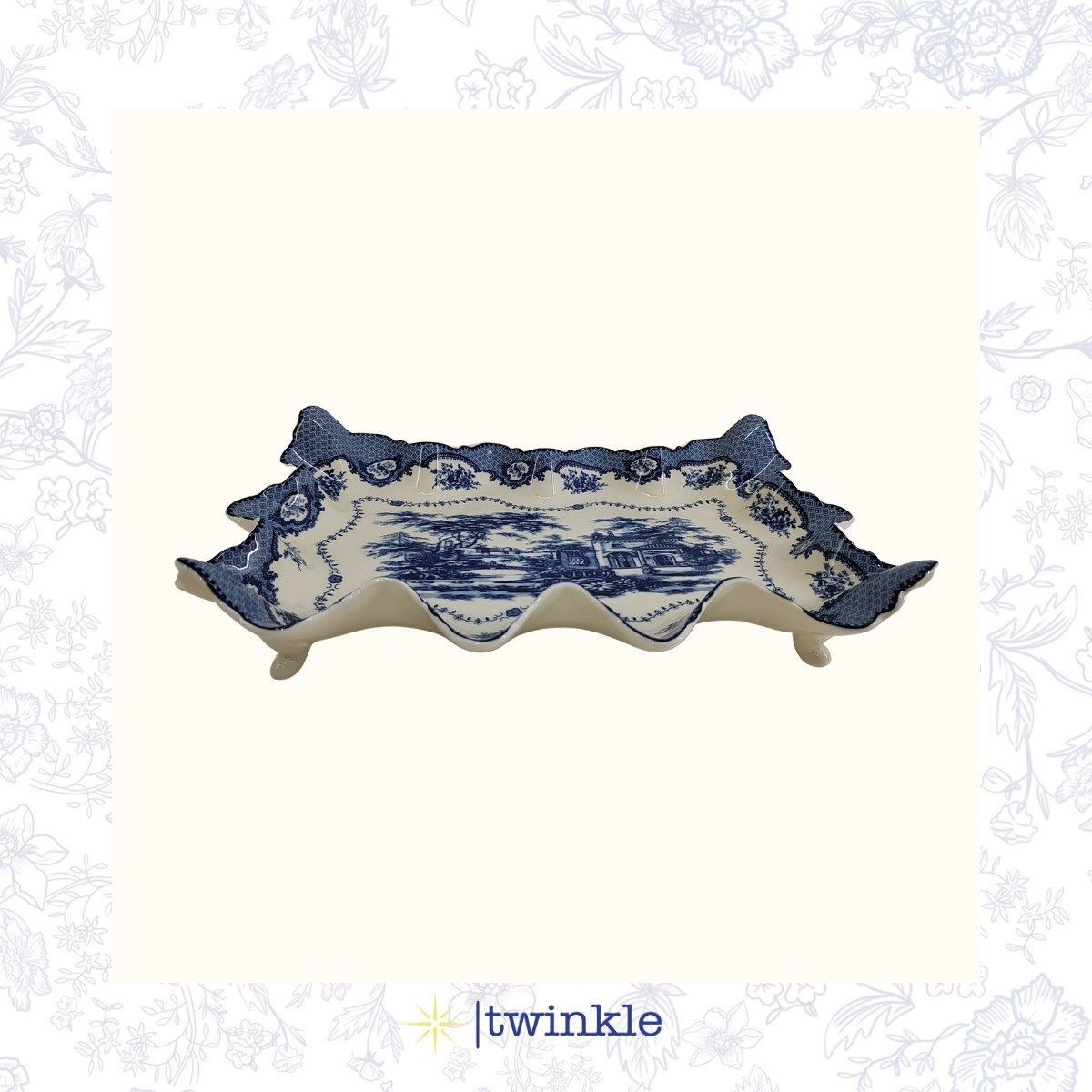 TWİNKLE ELİZABETH 4 AYAKLI SERVİS TABAK BÜYÜK MAVİ 34 CM TW-EL-SR-15024