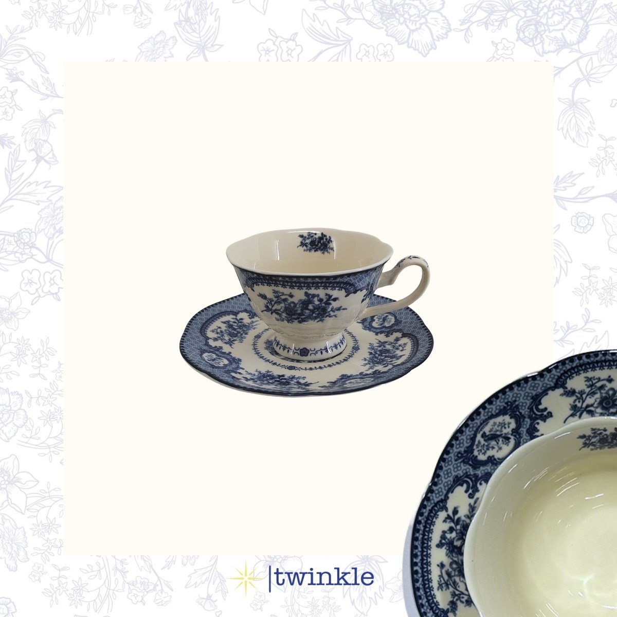TWİNKLE ELİZABETH ÇAY FİNCAN SETİ 6 KİŞİLİK 12 PRÇ. MAVİ 16,5 CM TW-EL-ÇF-15019