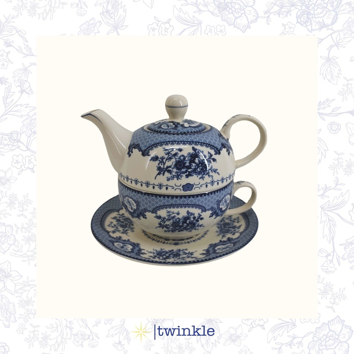 TWİNKLE ELİZABETH SERVİS ÇAYDANLIK TABAKLI MAVİ 17 CM ÇAYDANLIK + FİNCAN VE TABAK TW-EL-ÇY-15021