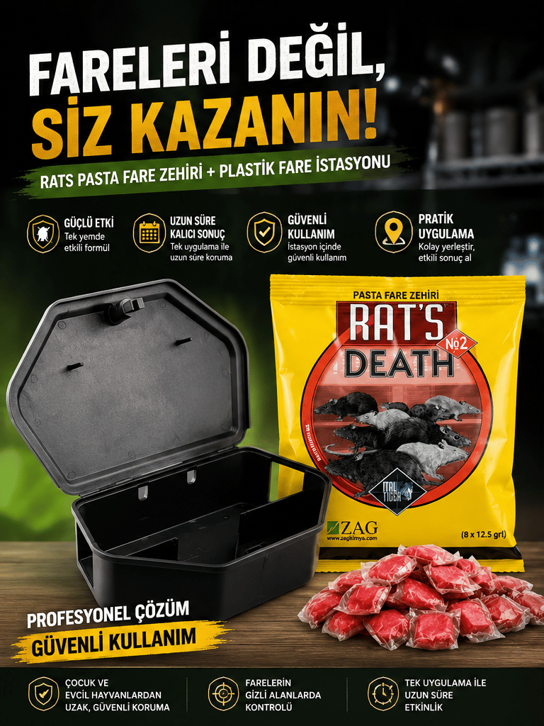 1 Adet Rat's Death Fare Pastası (8X12.5GR) + 1 Adet Plastik Fare İstasyonu Seti