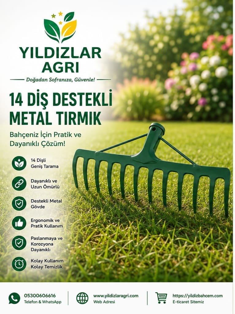 14 Diş Destekli Metal Tırmık (Sapsız)