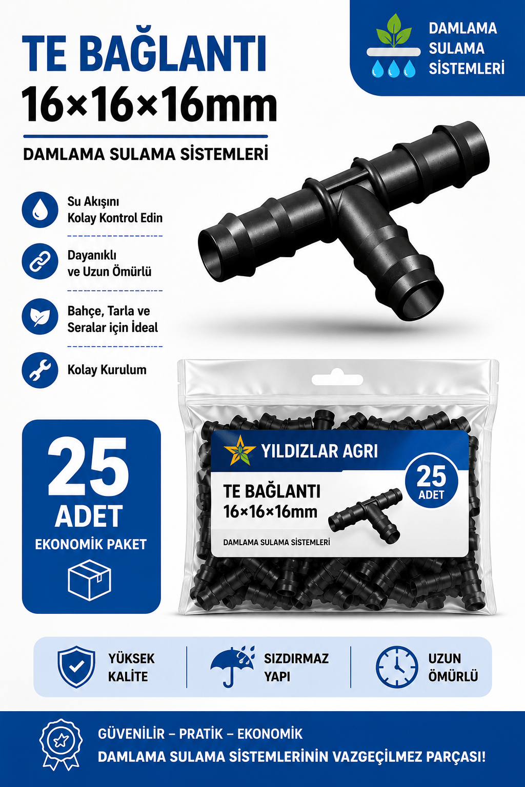 25 Adet 16x16x16 TE Bağlantı