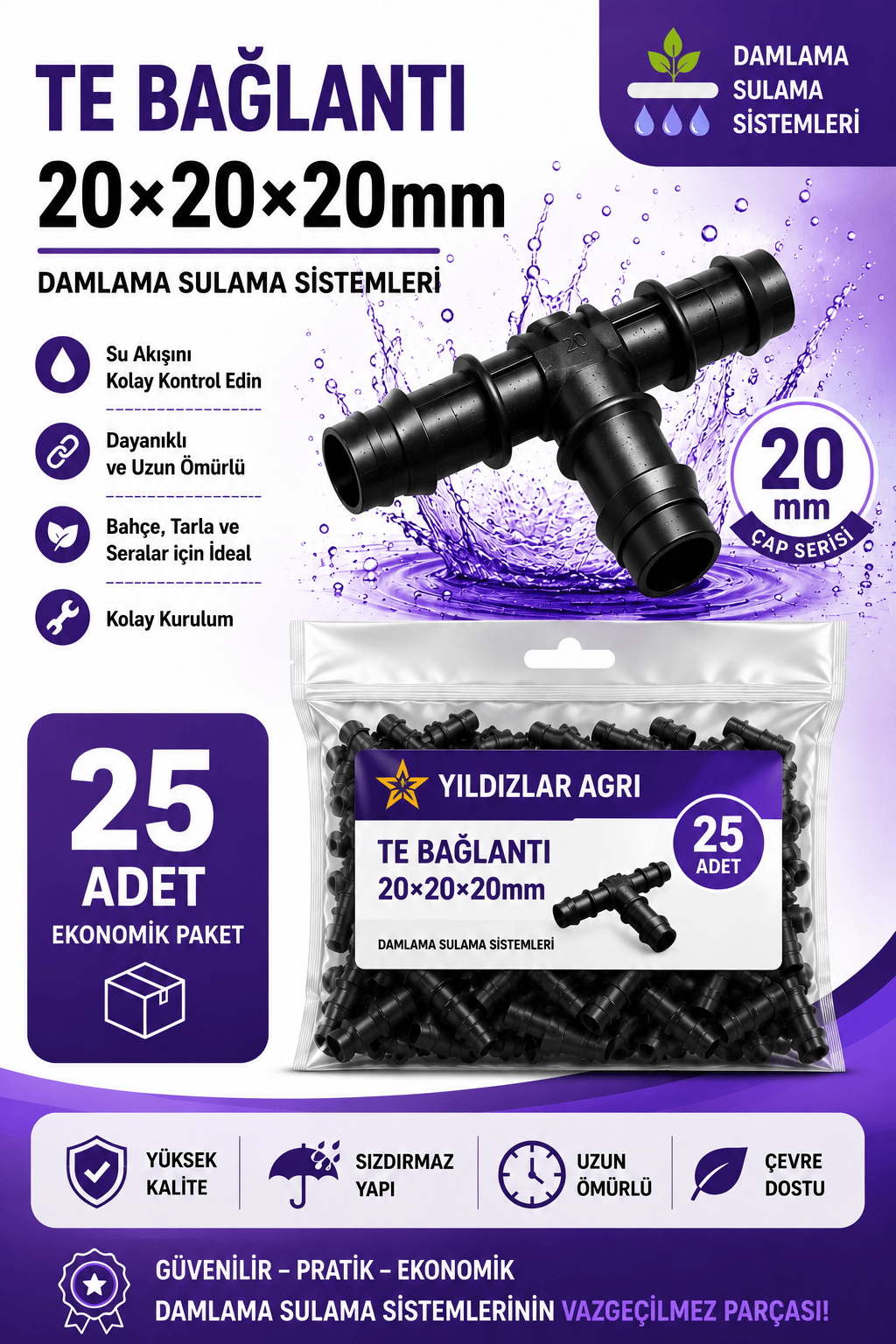 25 Adet 20x20x20 Kurtağzı TE Bağlantısı
