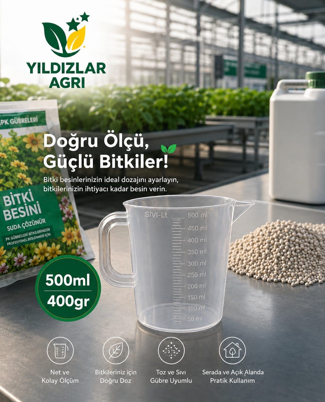 500ML/400GR Pratik Gübre Ölçü Kabı (Bitki Besin- Gübre Ölçeği) 