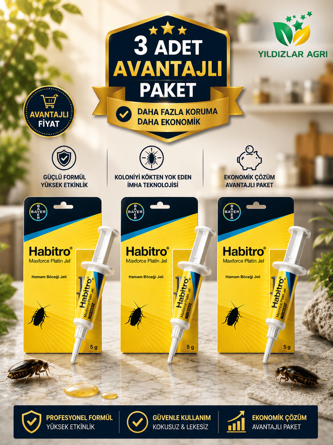 Bayer 3 Adet Habitro Maxforce Platin Jel 5gr