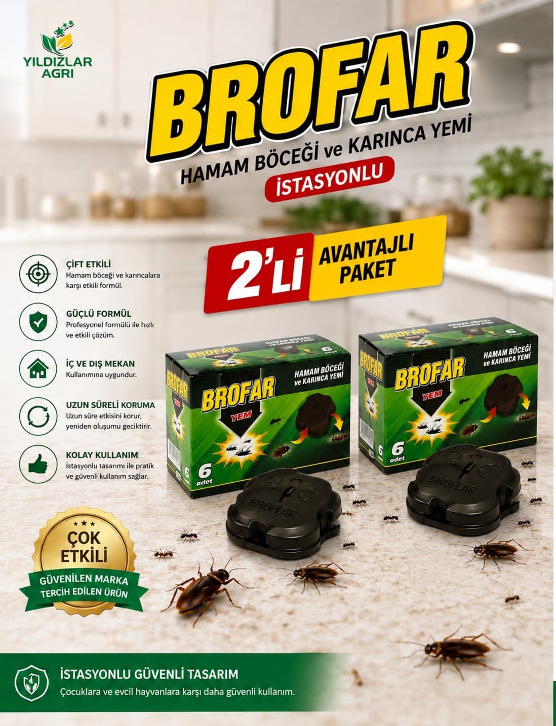 Brofar  2 Kutu İstasyonlu Hamam Böceği ve Karınca Yemi