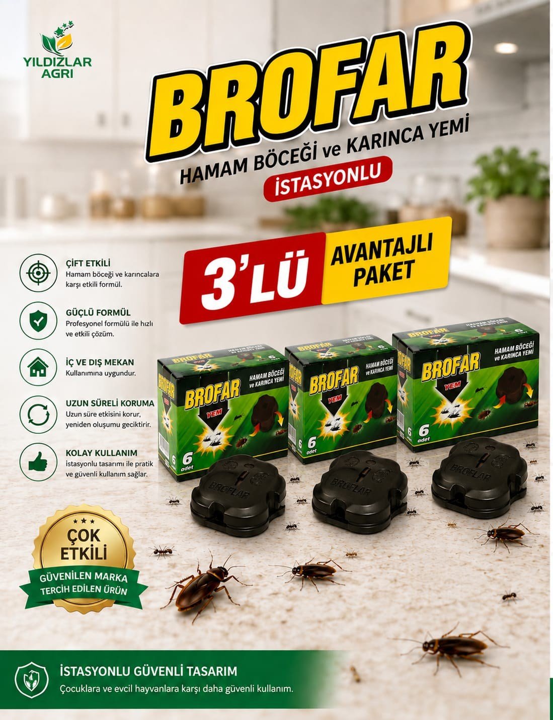 Brofar 3 Kutu İstasyonlu Hamam Böceği ve Karınca Yemi 