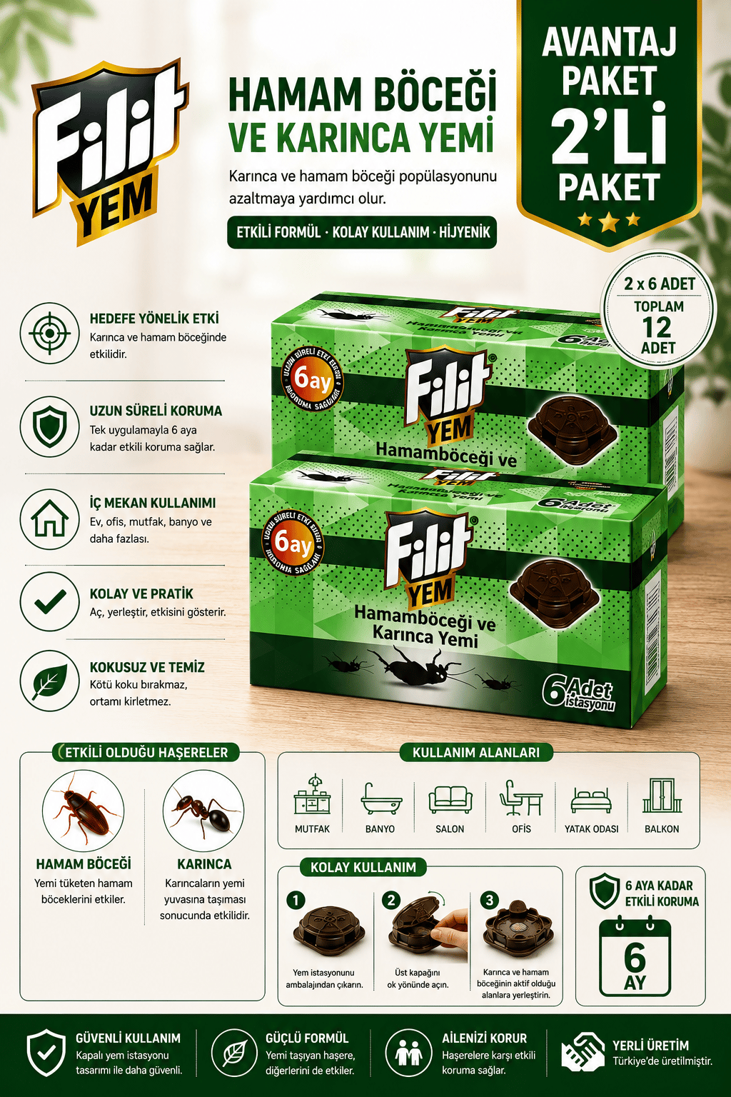 Filit 2 Kutu İstasyonlu Hamam Böceği ve Karınca Yemi