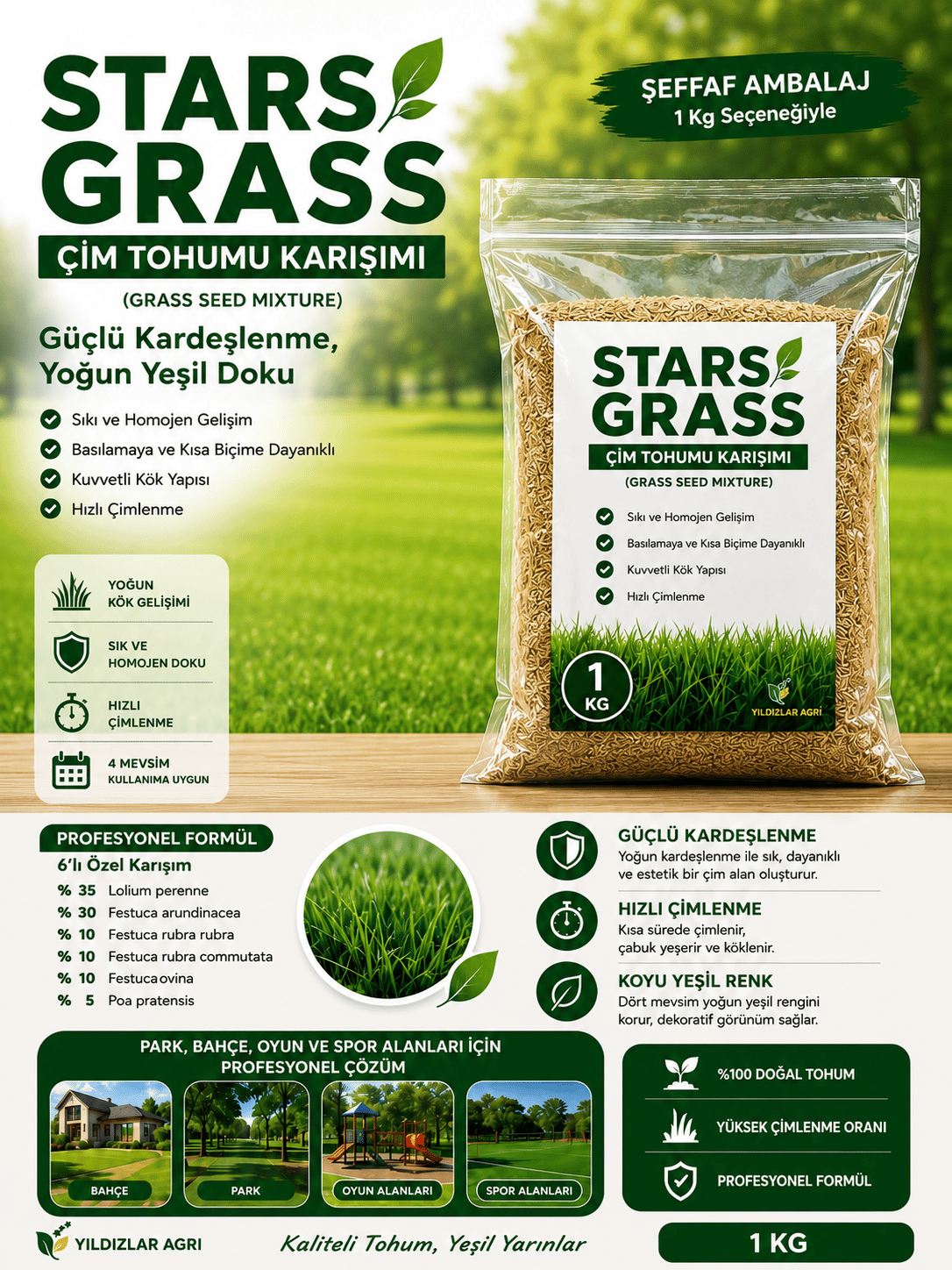 STAR GRASS 6'lı Karışım Çim Tohumu 