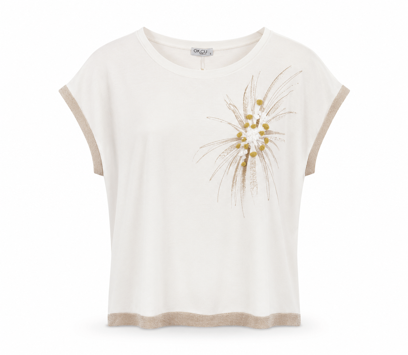 ÇİÇEK BASKI SİMLİ ŞERİTLİ BASIC T-SHIRT