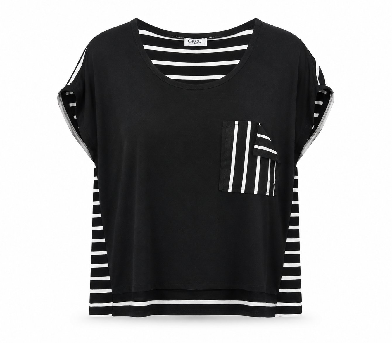ÇİZGİLİ CEPLİ OVERSIZE BASIC T-SHIRT
