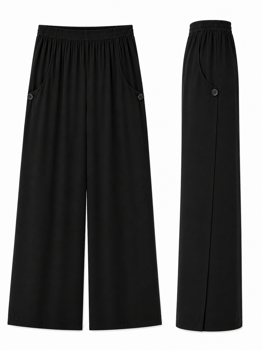 KADIN DÜĞME VE YIRTMAÇ DETAYLI TENCEL PANTOLON