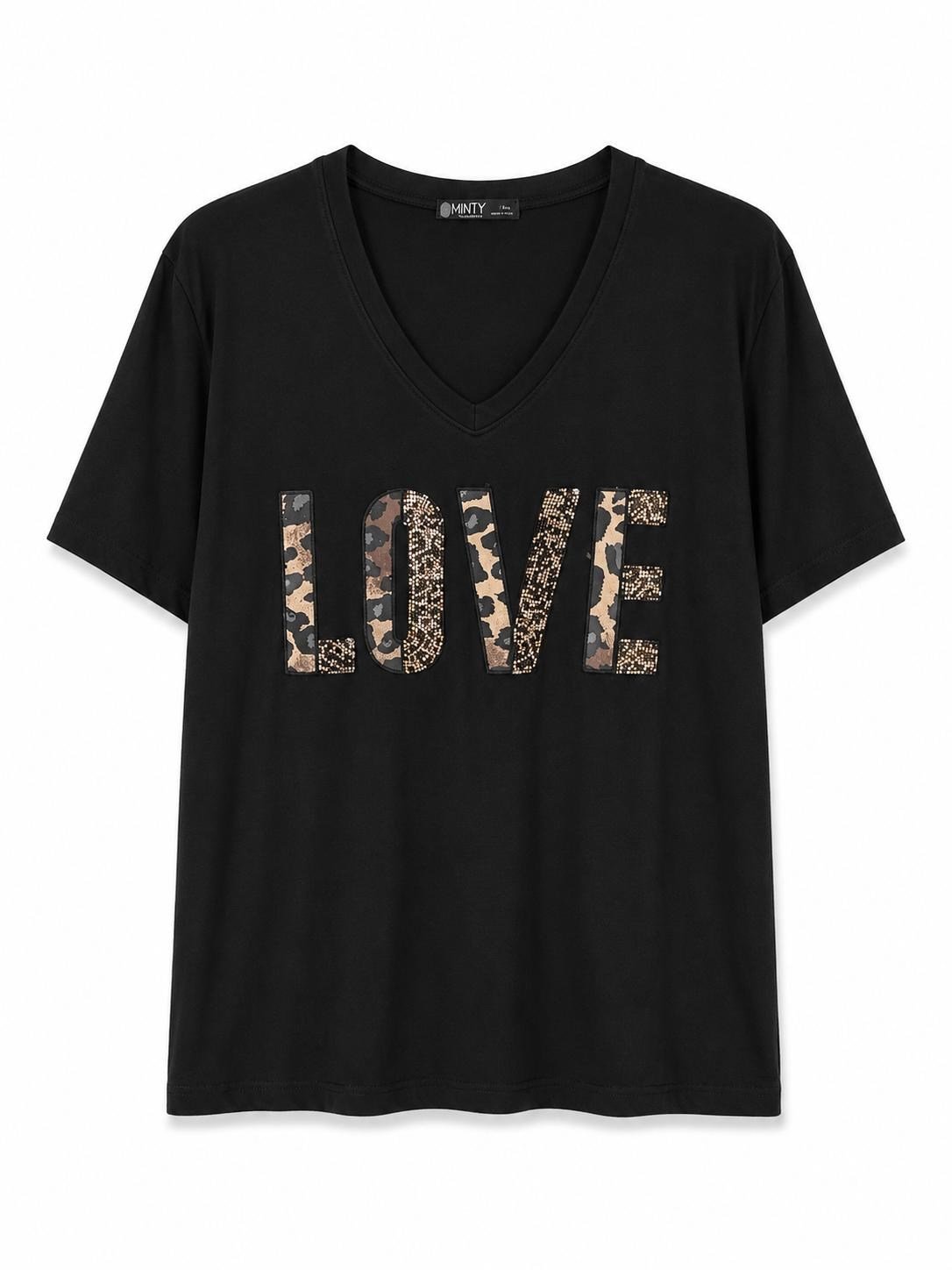 KADIN KISA KOLLU BONCUK İŞLEMELİ V YAKA T-SHIRT