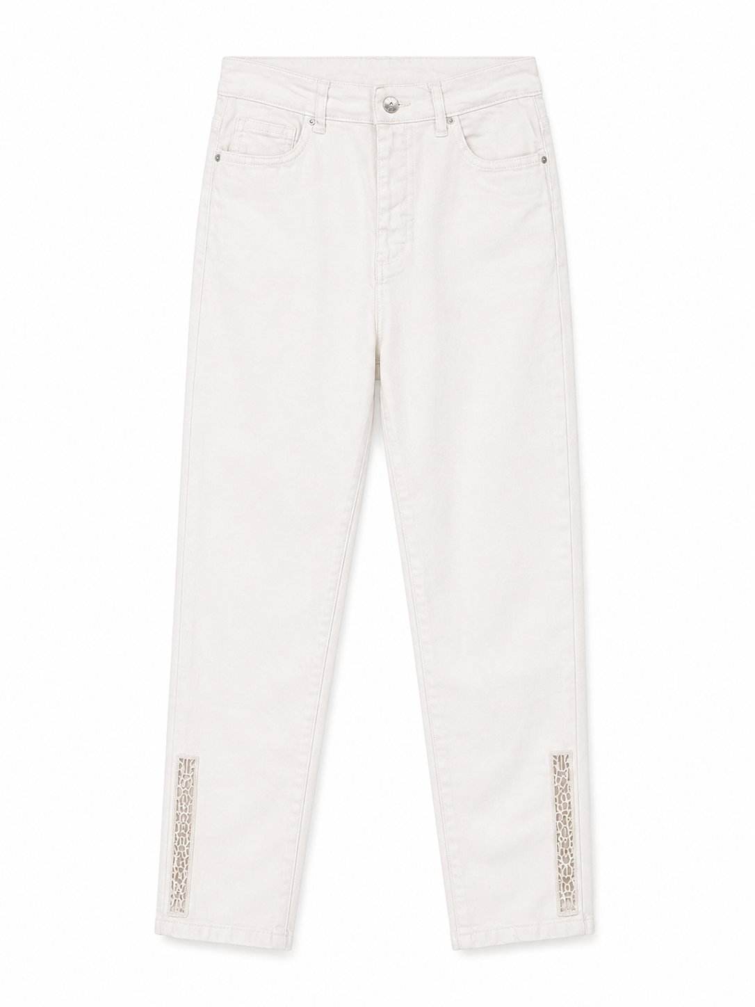 PAÇA NAKIŞLI JEANS PANTOLON - EKRU