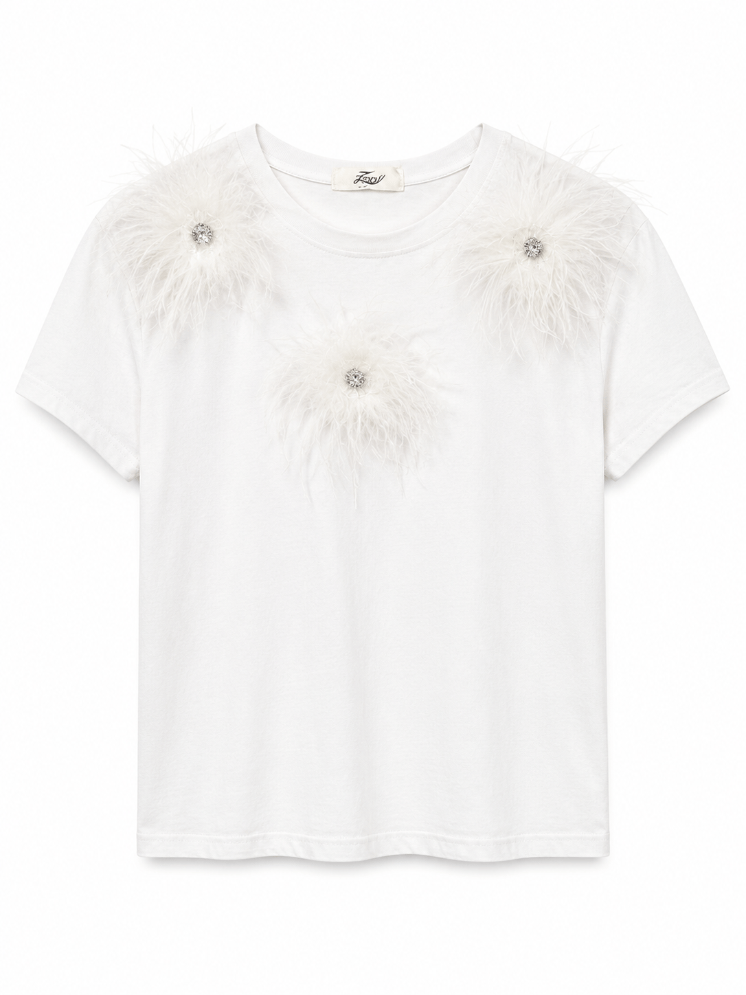 TÜY VE TAŞ DETAYLI T-SHIRT
