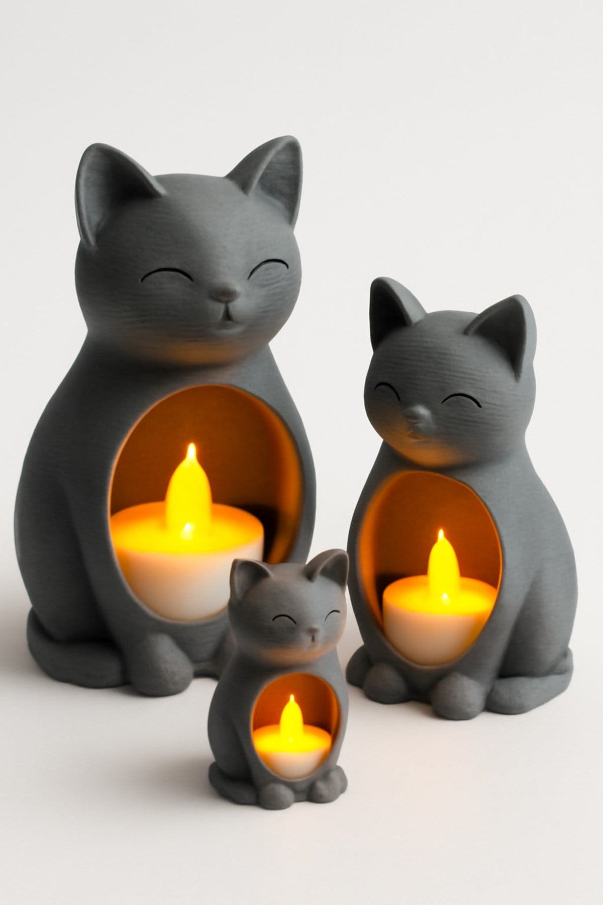 3 Adet Dekoratif Aydınlatma Mumluk Kedi Aile Set Plastiktir. Tea Light Mum Dahildir.