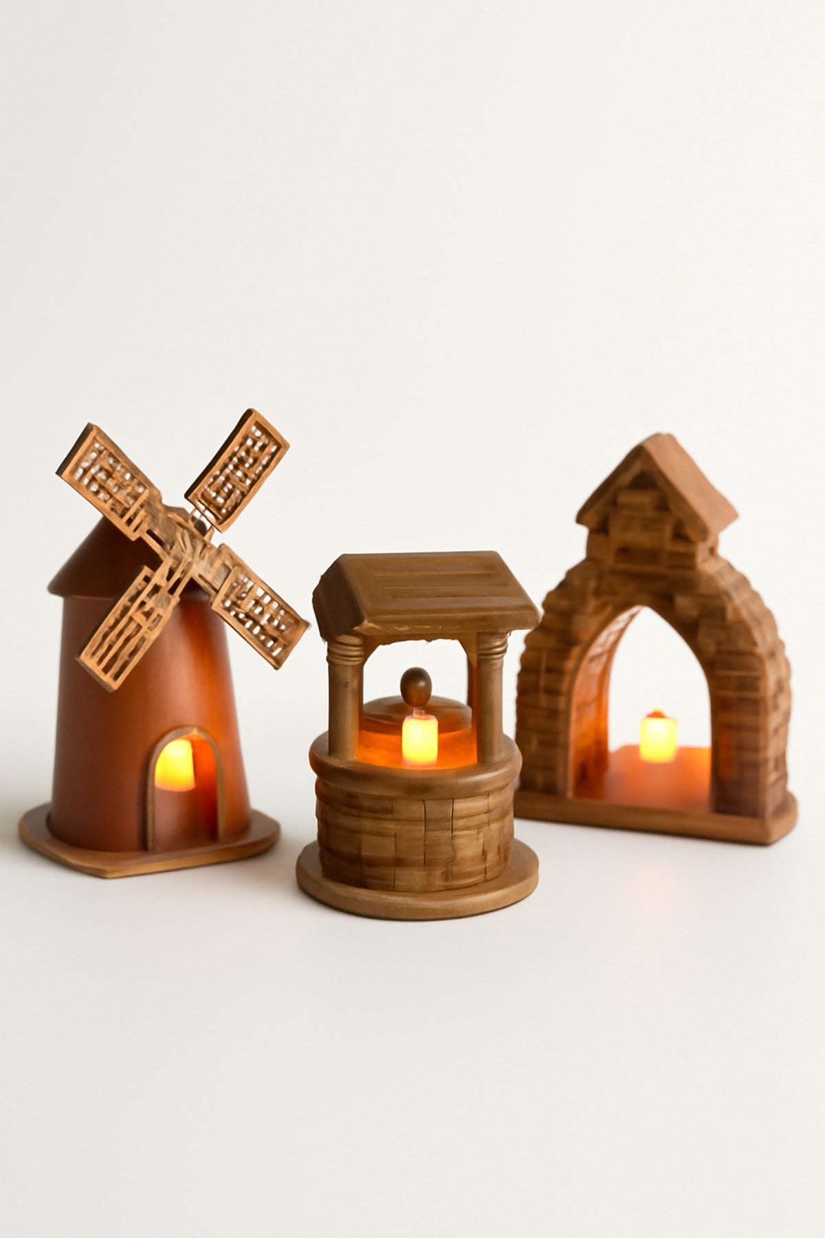 3 Adet Dekoratif Aydınlatma Mumluk Köy Hayati Set Plastiktir. Tea Light Mum Dahildir.