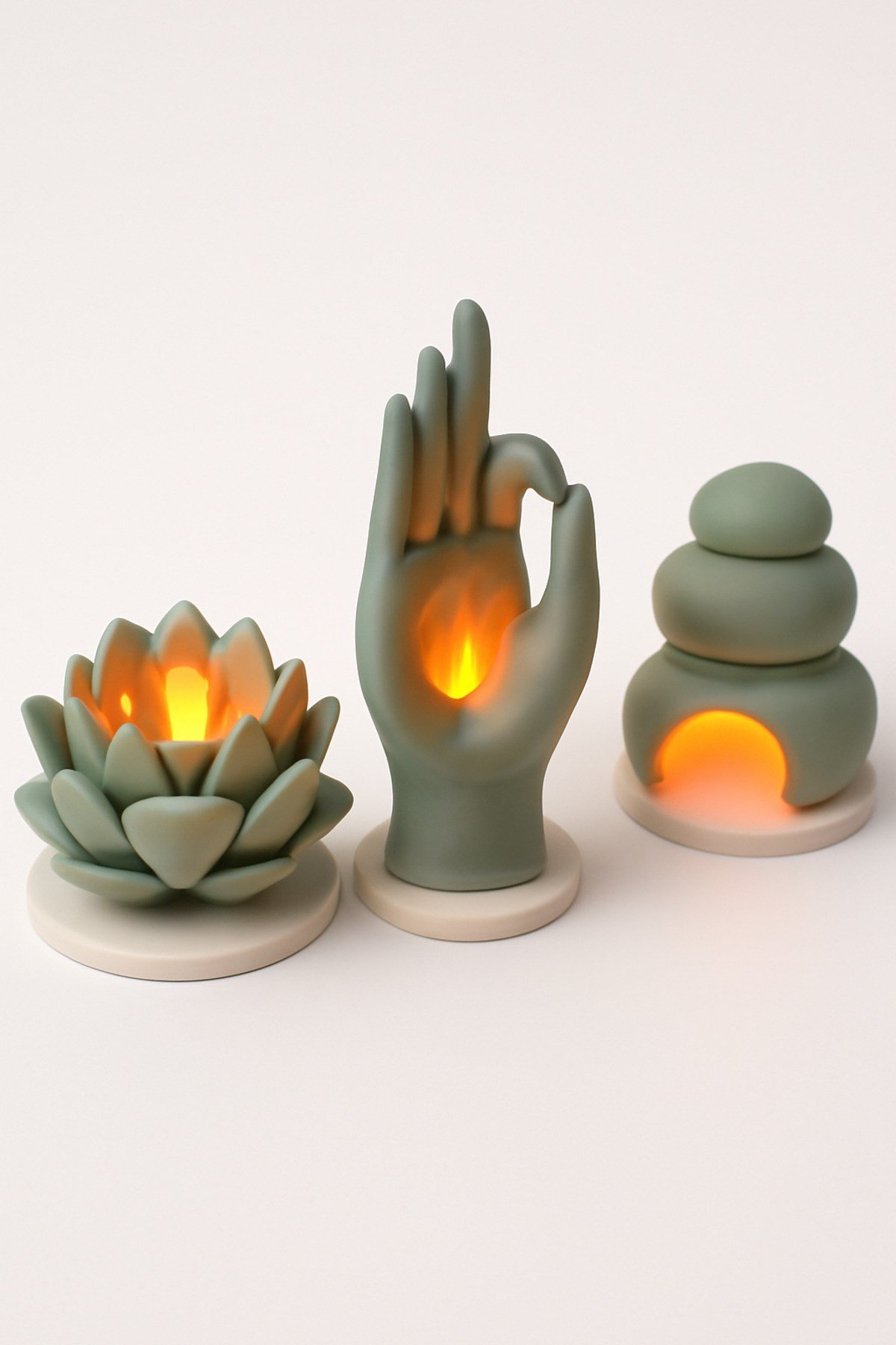 3 Adet Dekoratif Aydınlatma Mumluk Meditasyon Set Plastiktir. Tea Light Mum Dahildir.