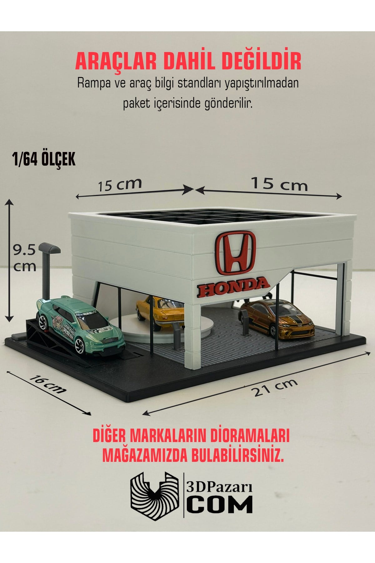 3D Baskı 1/64 Ölçekli Honda Showroom Tasarımlı Diorama Araç Sergileme Garajı