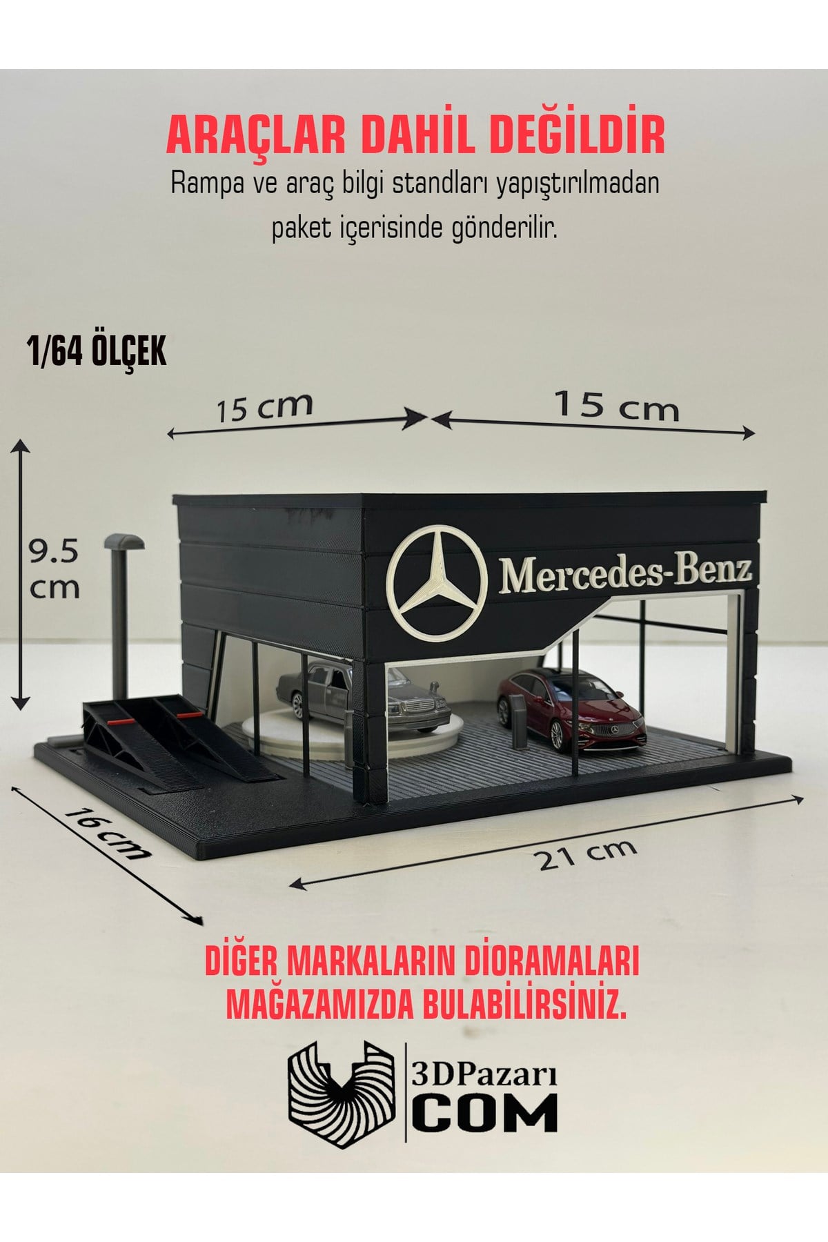 3D Baskı 1/64 Ölçekli Mercedes Showroom Tasarımlı Diorama Araç Sergileme Garajı