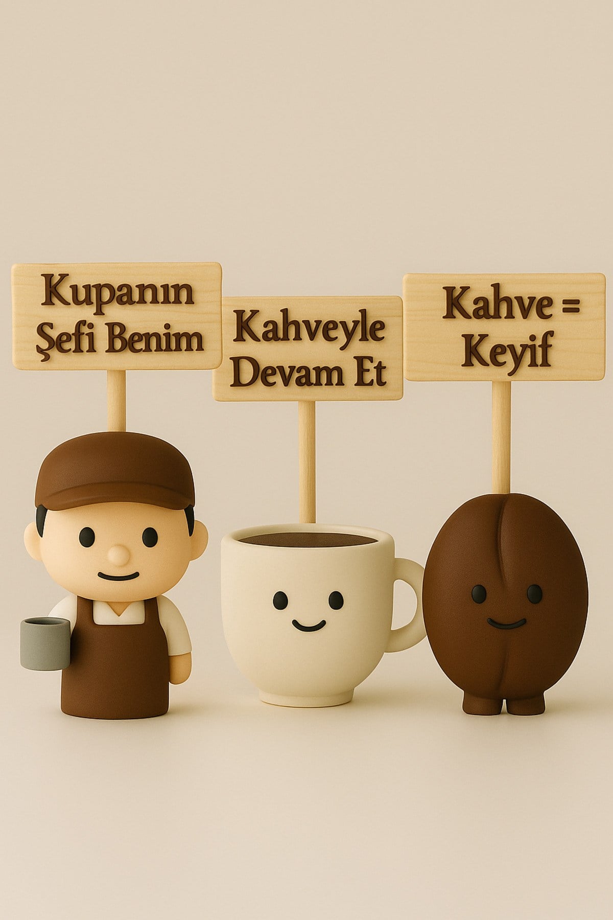Barista Kahve Kupası ve Kahve Çekirdeği Tabelalı Dekoratif Figür Seti