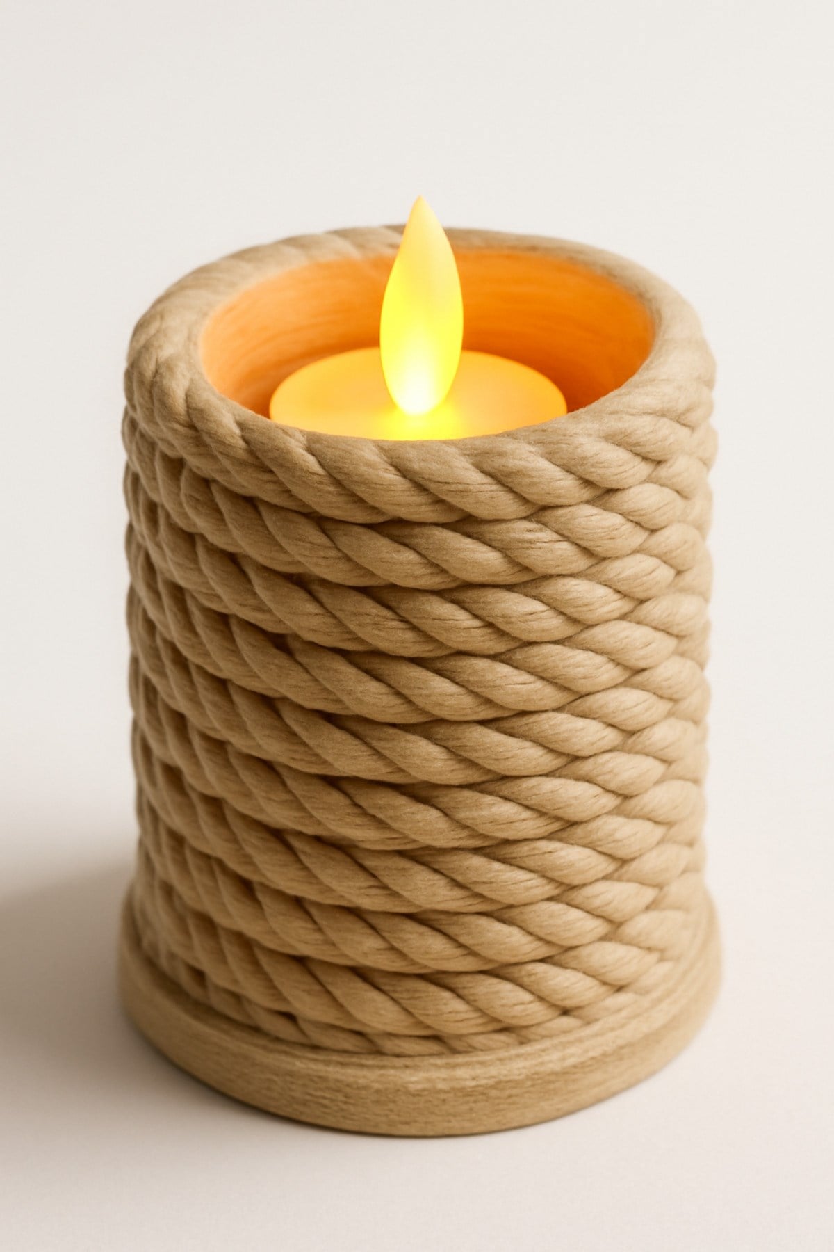 Dekoratif Aydınlatma Mumluk İp Sarılı Mumluk Plastiktir. Tea Light Mum Dahildir.