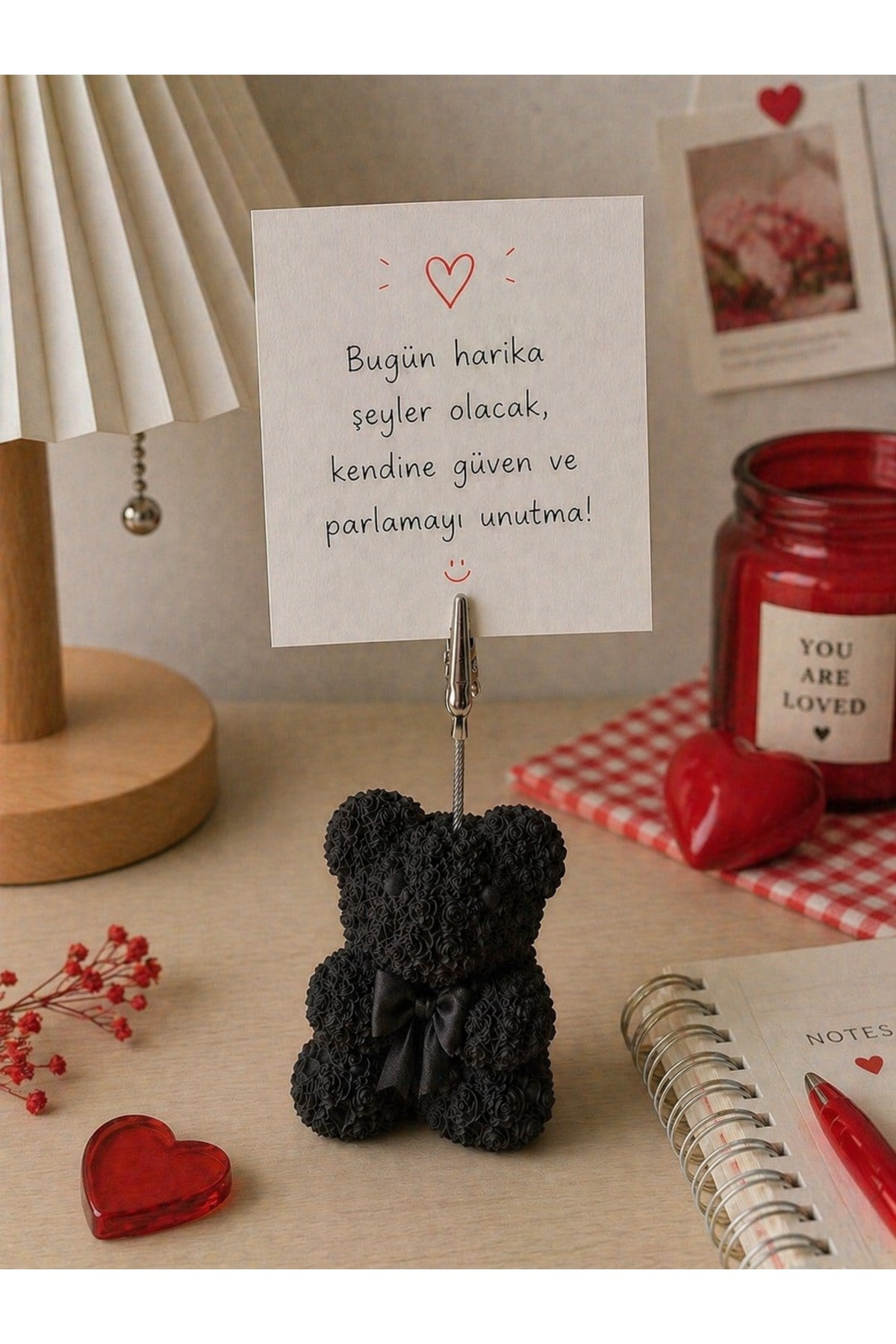 Mini Rose Bear Notluk, Ayılı Not Tutacağı-Güllü ve Ayılı Not Tutacağı-Sevimli Notluk