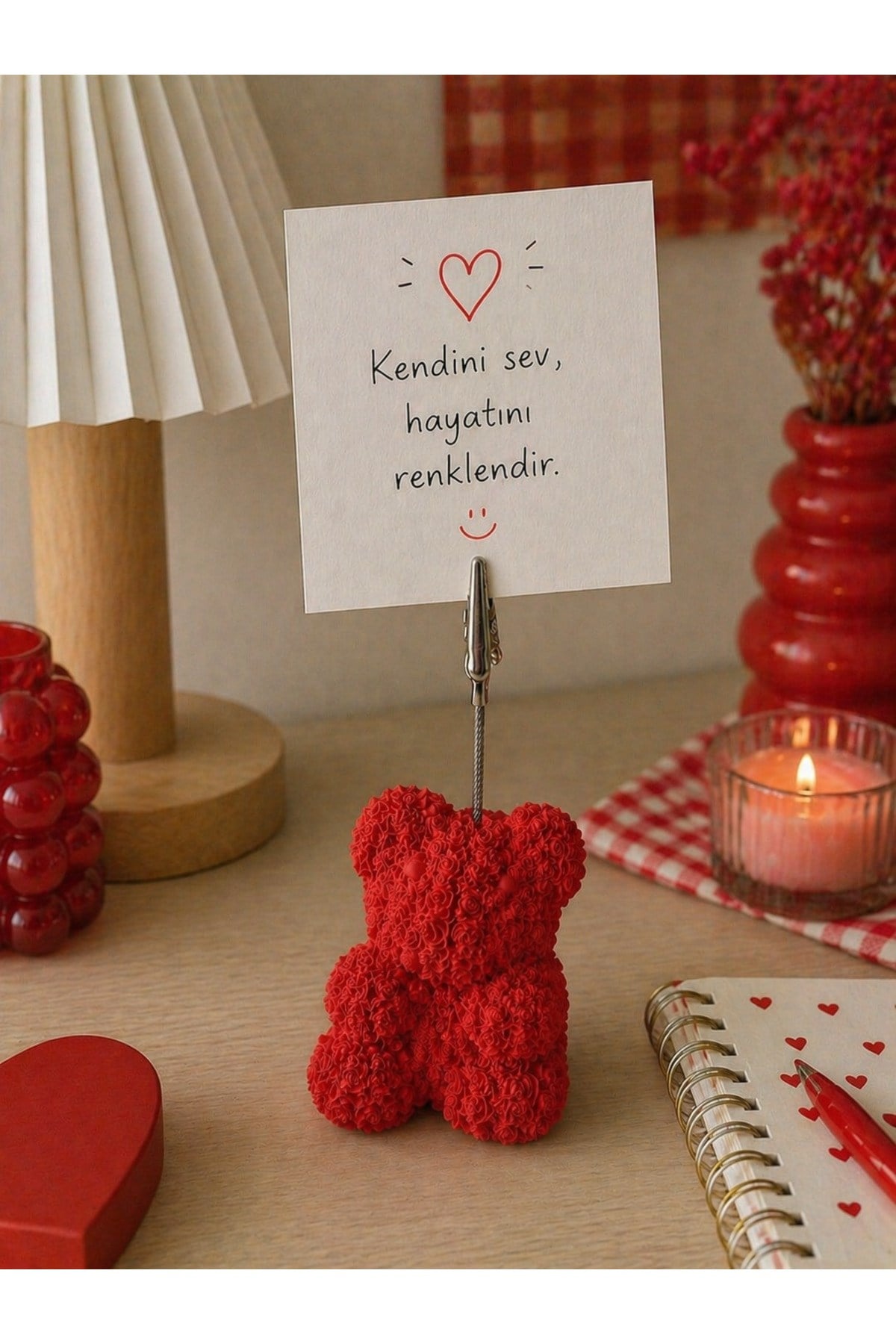 Mini Rose Bear Notluk, Ayılı Not Tutacağı-Güllü ve Ayılı Not Tutacağı-Sevimli Notluk