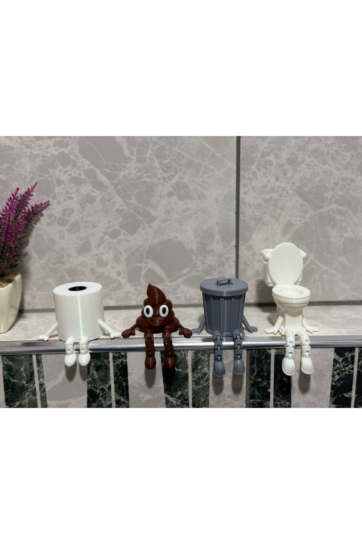 Razmo 4'lü Eğlenceli Banyo Dekoratif Figür Seti /tuvalet Kağıdı, Kaka Emojisi, Çöp Kovası, Klozet