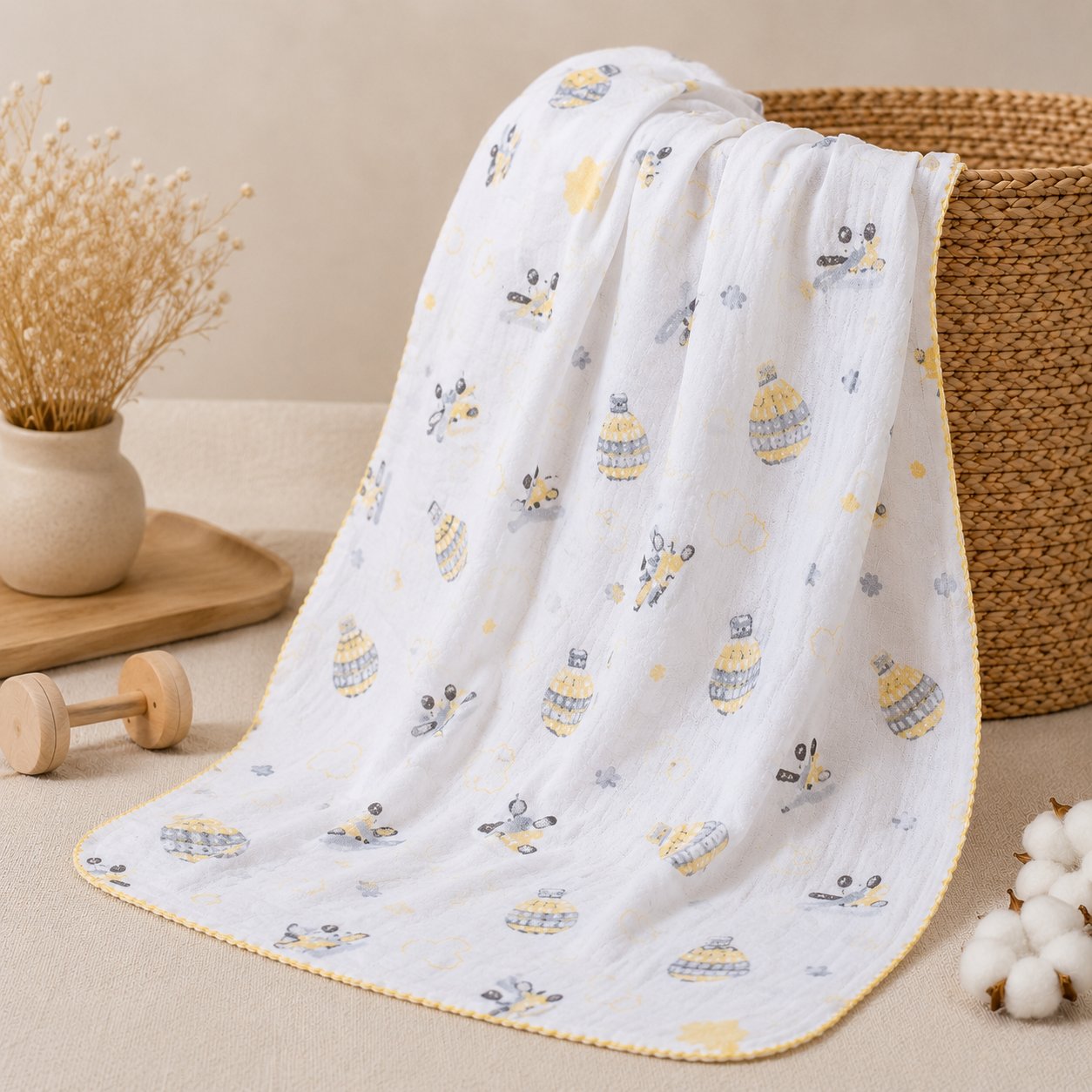 Unisex Bebek Balon Desenli Müslin Örtü 85x90 cm %100 Pamuk