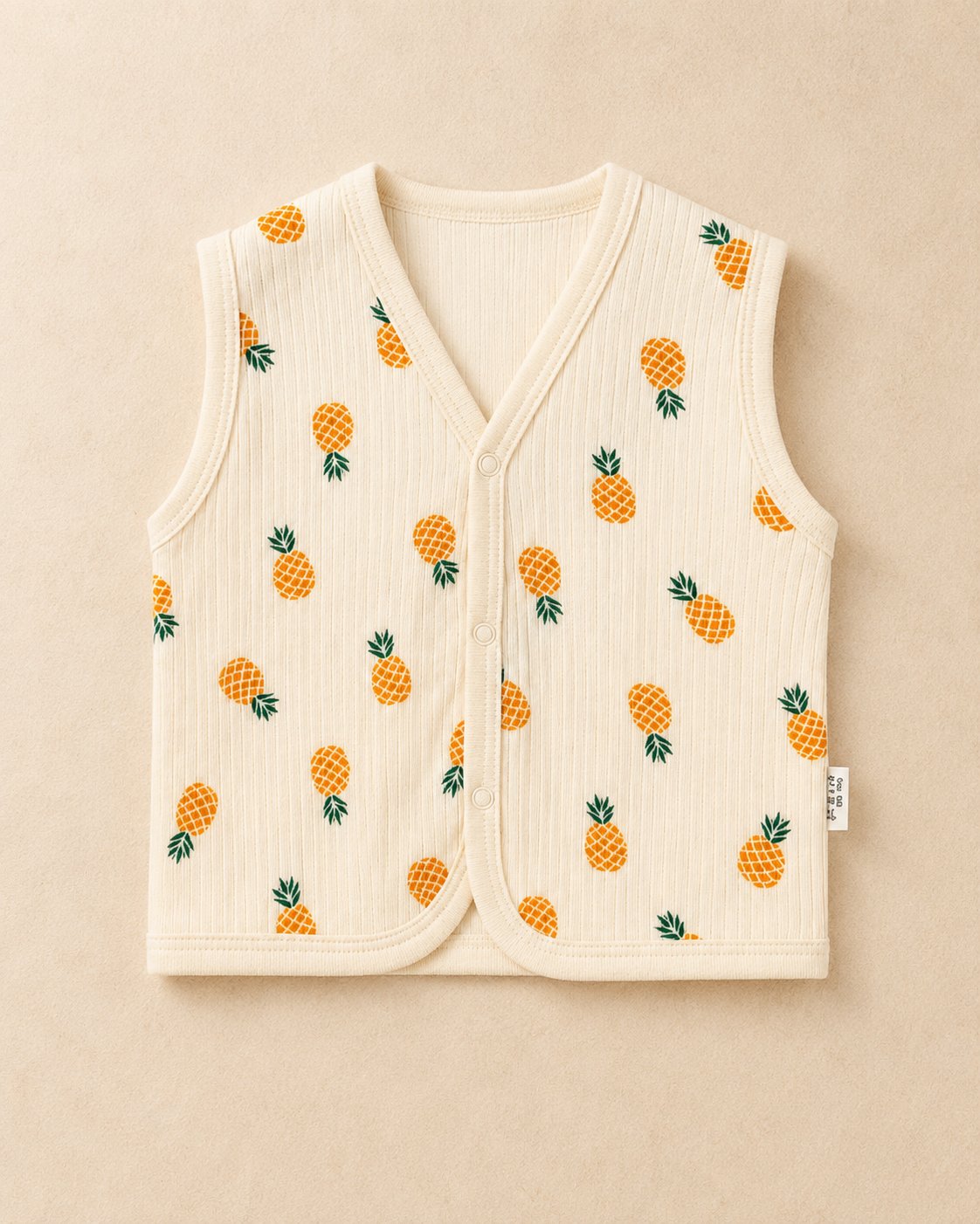 Unisex Bebek Bej Ananas Desenli Örme Yelek 6-24 Ay %100 Pamuk