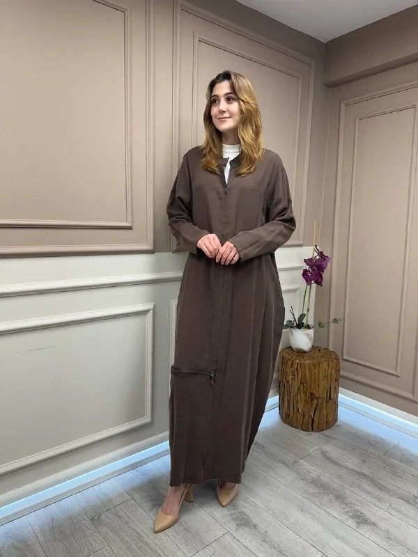 Almarwah Black 50933 Kahverengi Fermuar Detaylı Kap (Büyük Beden)