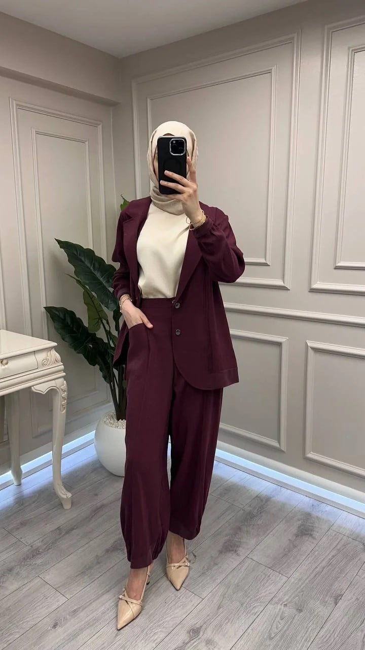 Ceremony 26Y938 Bordo Kolu Arma Detaylı Ceketli Modal Takım