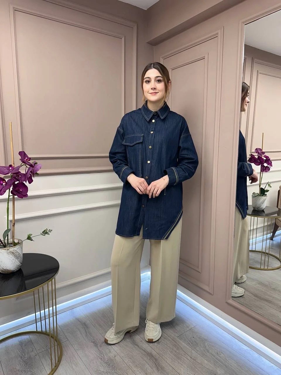 Ceremony 5103 Lacivert Biye Detaylı Denim Gömlek
