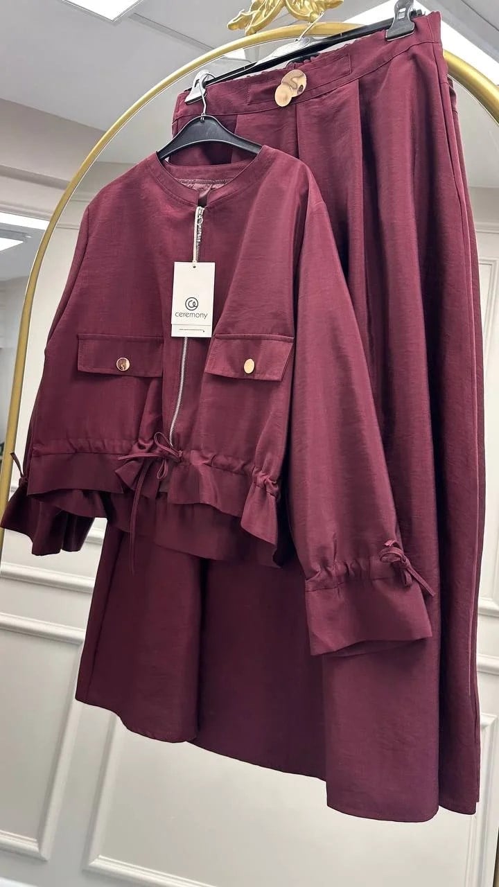 Ceremony 6950 Bordo Eteği Toka Detaylı Takım