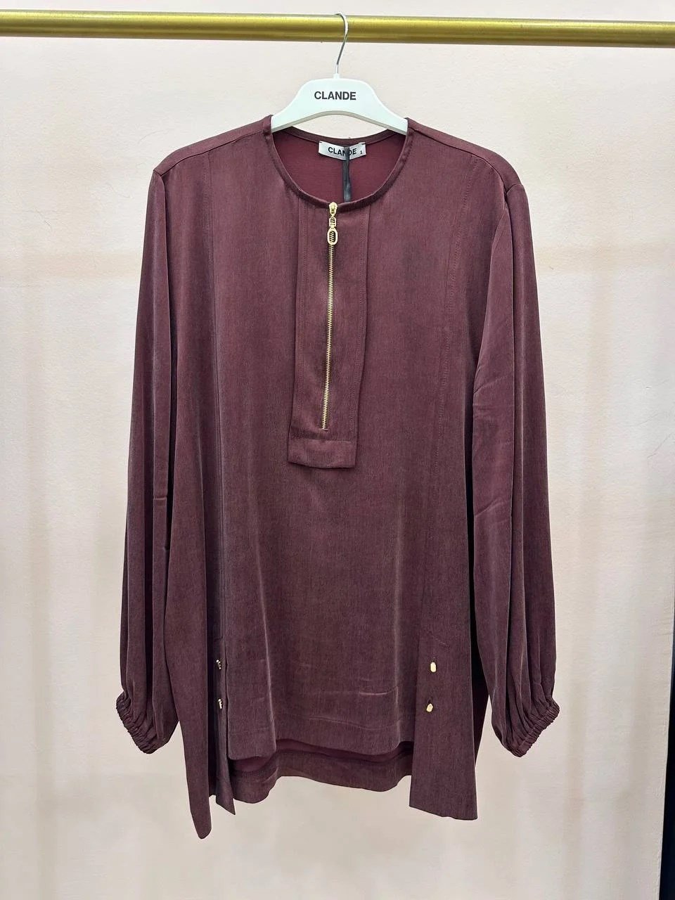 Clande CL25023000 Bordo Önü Fermuarlı Bluz