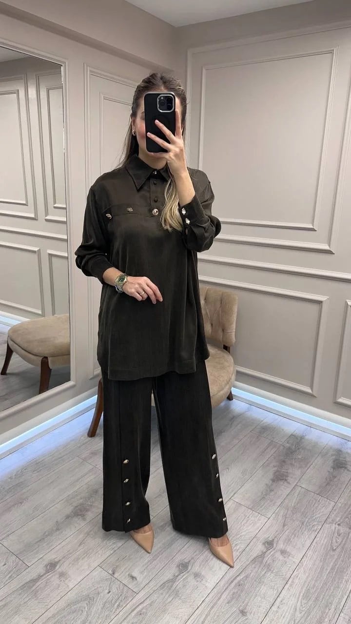 Clande CL25023004 Kahve Düğme Detaylı İkili Takım