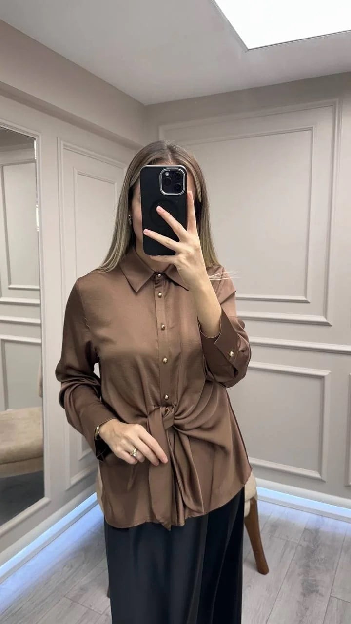 Clande CL25023015 Kahve Bağlama Detaylı Gömlek