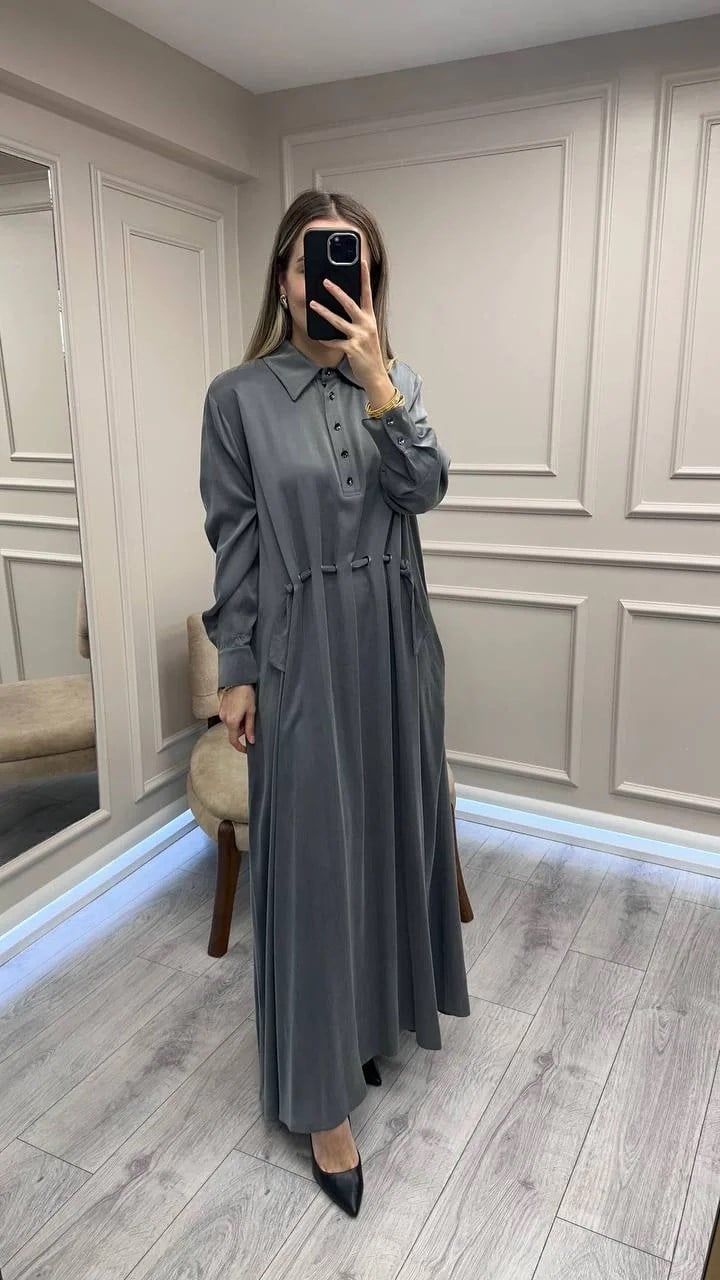 Clande CL25025007 Antrasit Bel Detaylı Elbise