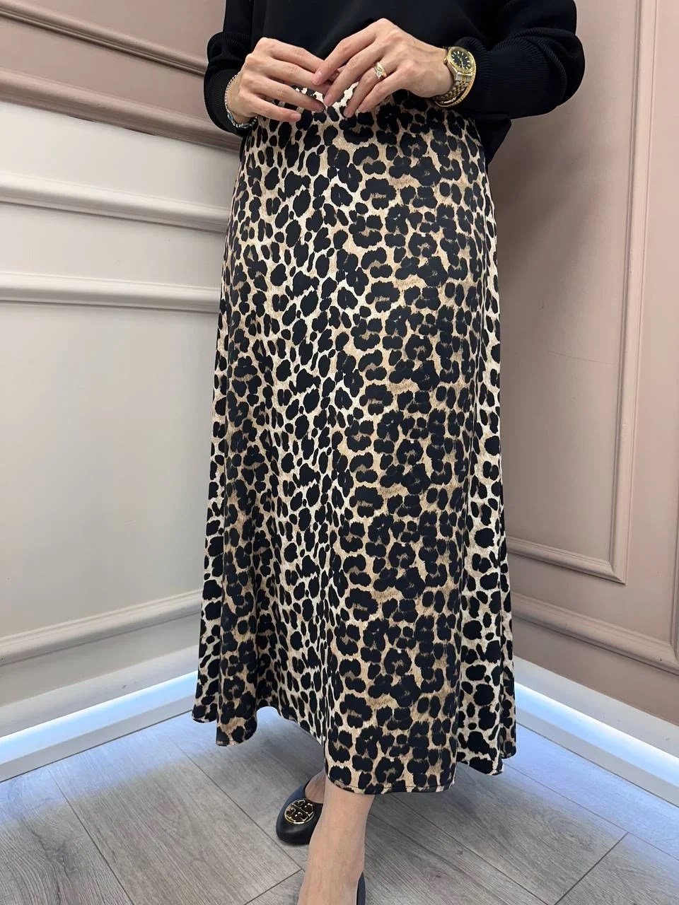 Ghisa 25YGSETK5307 Siyah Leopar Desen Saten Etek