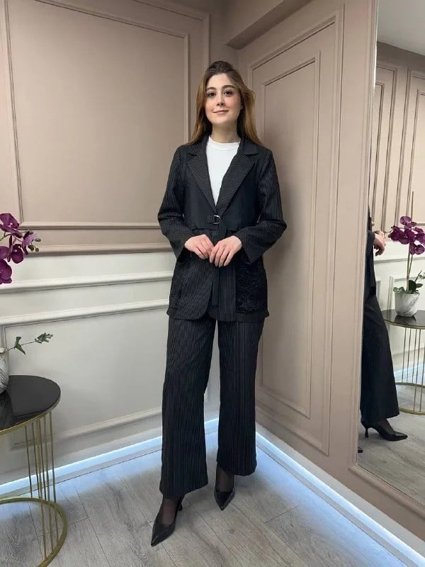 Ghisa 25YGSTKM3074 Siyah Ceket Pantolon Takım