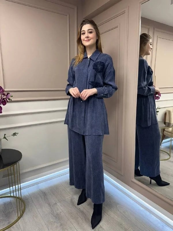 Ghisa 25YGSTKM4598 Lacivert Desenli İkili Takım