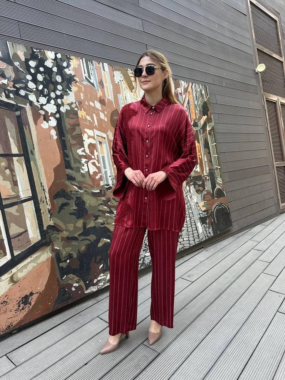 Ghisa 25YGSTKM4964 Bordo Çizgili İkili Takım
