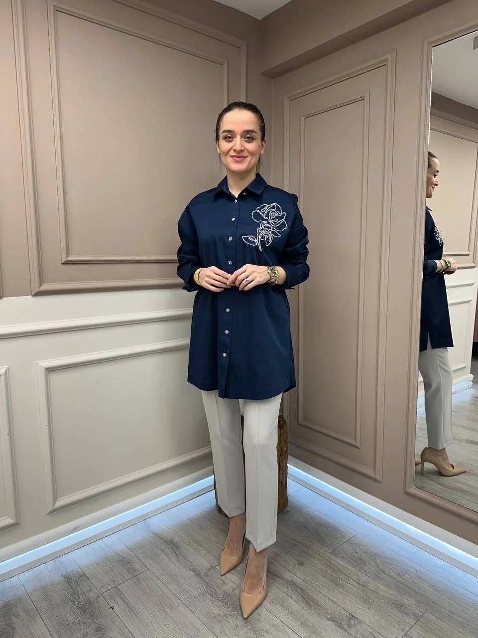 Ghisa 25YGSTNK4932 Lacivert Omzu Detaylı Tunik