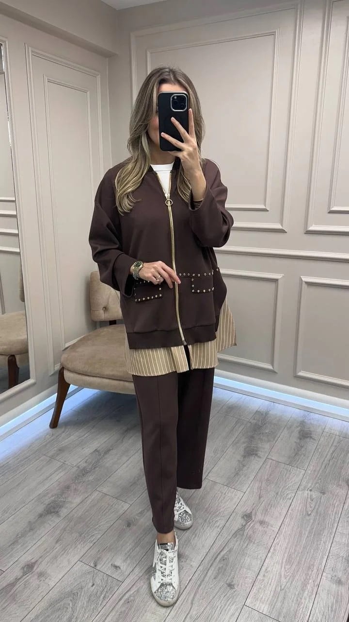 Ghisa 26KGSTKM4066 Kahve Gömlek Detaylı Takım