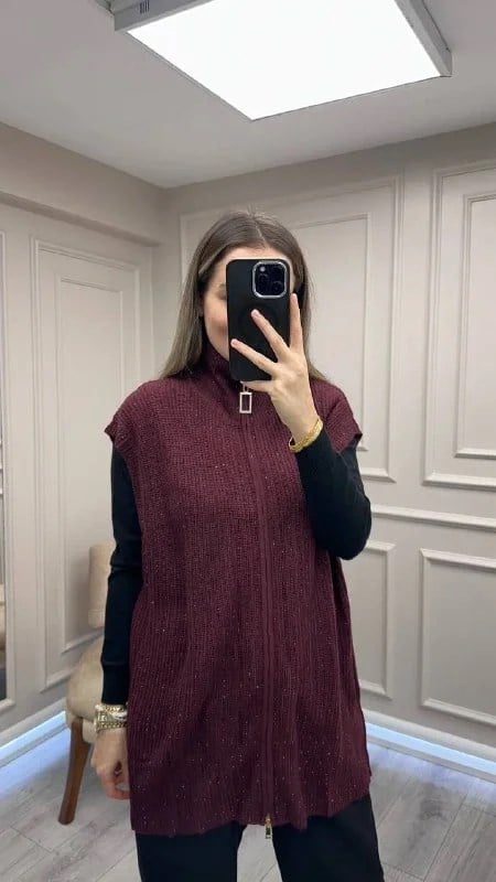 Ghisa 26KGSYLK3302 Bordo Yakası Fermuarlı Yelek