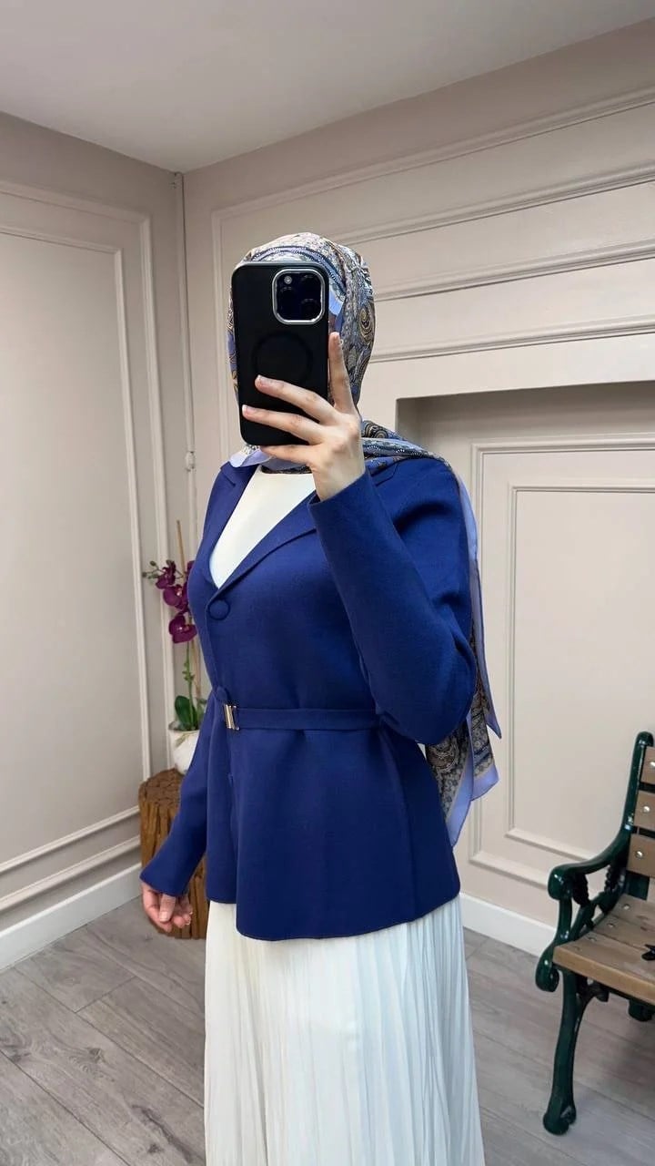Ghisa 26KOBCKT3358 Lacivert Kemerli Ceket